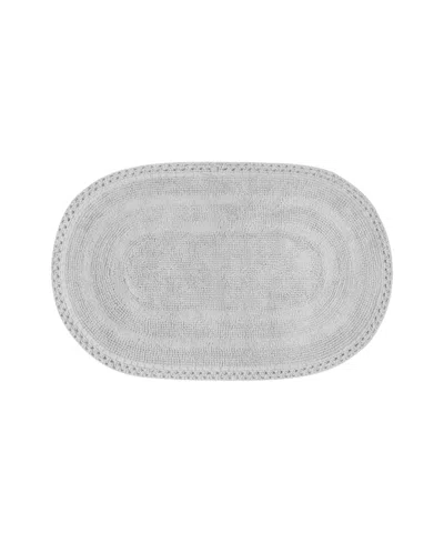 Laura Ashley Camilla Crochet Border Oval Bath Mat, 21" X 34" In Gray
