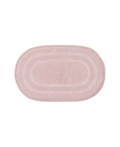 Laura Ashley Camilla Crochet Border Oval Bath Mat, 21" X 34" In Pink
