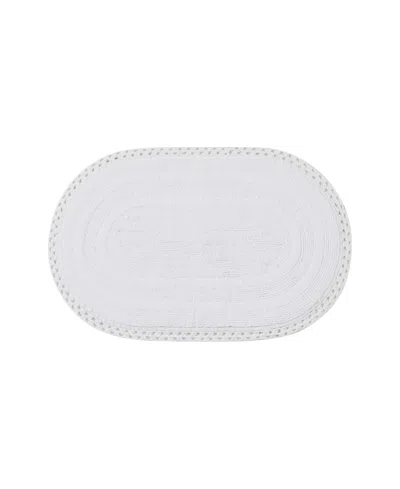 Laura Ashley Camilla Crochet Border Oval Bath Mat, 21" X 34" In White