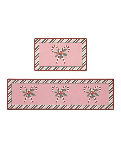 Laura Ashley Candy Cane Non-slip 2-piece Kitchen Mat In Pink