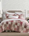 Laura Ashley Celina Patchwork Cotton Reversible 3-piece Quilt Set, Full/queen In Cranberry,biscuit