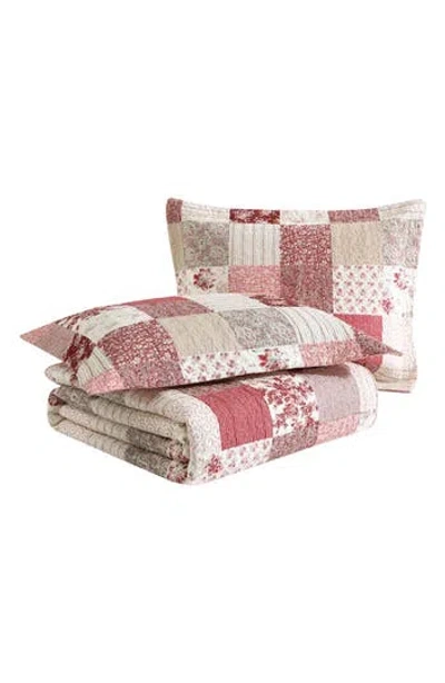 Laura Ashley Celina Patchwork Quilt Set In Cranberry/biscuit