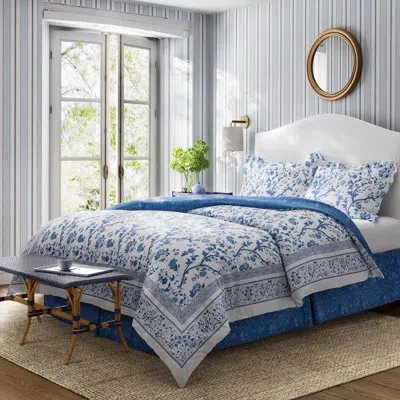 Laura Ashley Charlotte Cotton Reversible Blue Comforter Set In Blue;red
