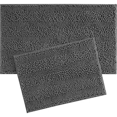 Laura Ashley Chenille Set Of 2 Bath Rugs In Dark Grey