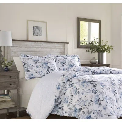 Laura Ashley Chloe Blue Cotton Comforter Set In Blue;red