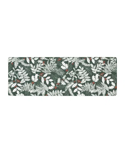 Laura Ashley Christmas Holly Leaves Non-slip Kitchen Wellness Mat, 17.5" X 48" In Green