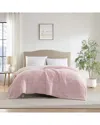 Laura Ashley Clarabelle Solid Tipped Print Sherpa Heating Blanket In Pink