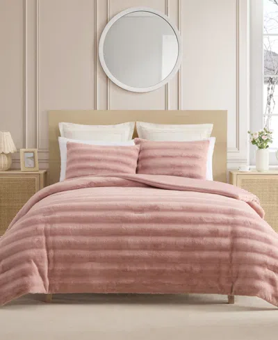 Laura Ashley Cloud Solid Faux Fur 3-piece Comforter Set, Full/queen In Pink
