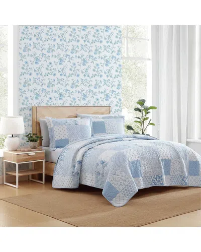 Laura Ashley Colleens Coastal Patchwork Reversible Quilt Set In Blue