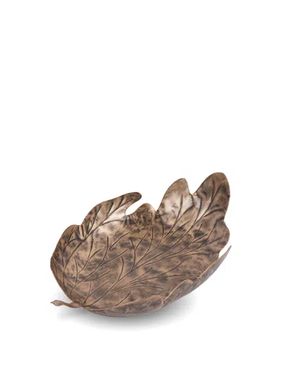 Laura Ashley Corrina Leaf Decorative Platter In Antique Gold