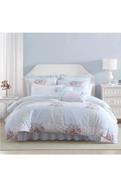 Laura Ashley Cotton 3-piece Comforter & Sham Quilt Set In Blue