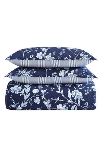 Laura Ashley Cotton 3-piece Comforter & Sham Quilt Set In Blue