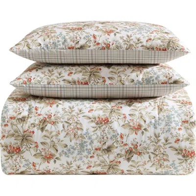 Laura Ashley Cotton 3-piece Comforter & Sham Quilt Set In White