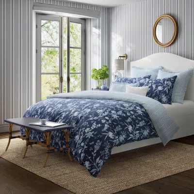 Laura Ashley Cotton Branch Toile Blue Cotton Comforter Bonus Set In Blue;red