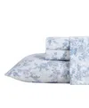 Laura Ashley Cotton Flannel 3 Piece Sheet Set, Twin In Vanessa Blue