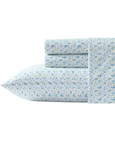 Laura Ashley Cotton Percale 3-pc. Sheet Set, Twin In Blue