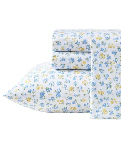 Laura Ashley Cotton Percale 3-pc. Sheet Set, Twin In Blue