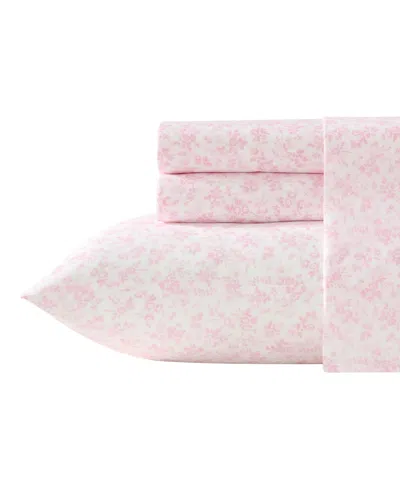 Laura Ashley Cotton Percale 3-pc. Sheet Set, Twin Xl In Pink