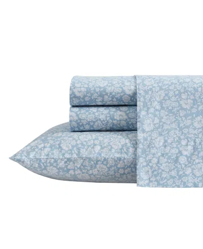 Laura Ashley Cotton Percale 3-pc. Sheet Set, Twin Xl In Blue
