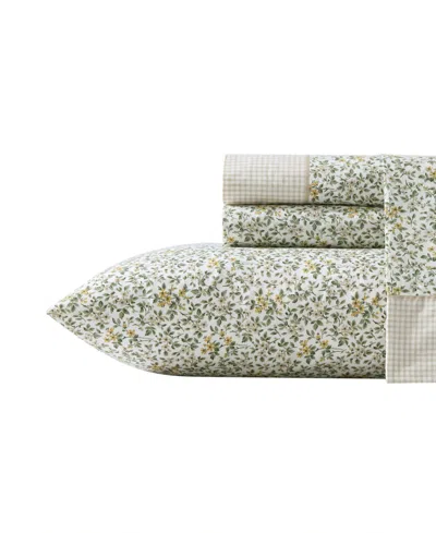 Laura Ashley Cotton Percale 4-pc. Sheet Set, Full In Green