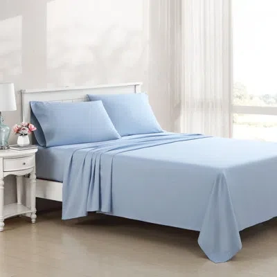 Laura Ashley Cotton Sateen Blend Solid Sheet Set In Blue