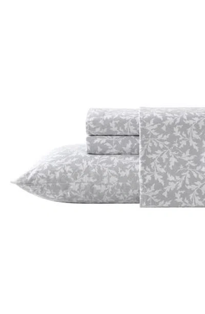 Laura Ashley Crestwood Cotton Flannel King Sheet Set In Gray