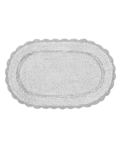 Laura Ashley Crochet Cotton Bath Rug, 21" X 34" In Gray