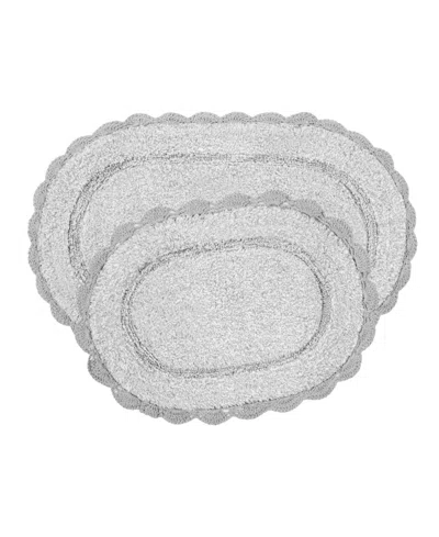Laura Ashley Crochet Cotton Bath Rug Set In Gray