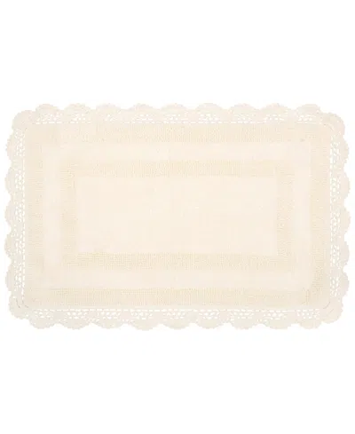Laura Ashley Crochet Reversible Cotton Bath Rug, 17" X 24" In Ivory