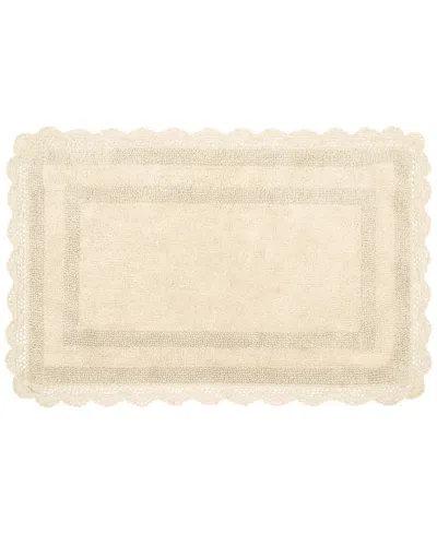 Laura Ashley Crochet Reversible Cotton Bath Rug, 17" X 24" In Linen
