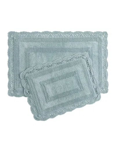 Laura Ashley Crochet Reversible Cotton Bath Rugs, 2 Piece Set In Aqua