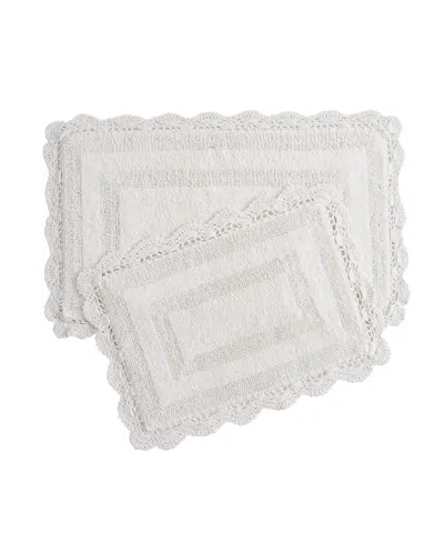 Laura Ashley Crochet Reversible Cotton Bath Rugs, 2 Piece Set In Ivory
