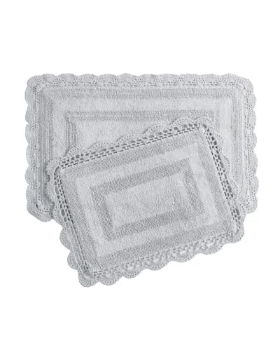 Laura Ashley Crochet Reversible Cotton Bath Rugs, 2 Piece Set In Light Gray,green