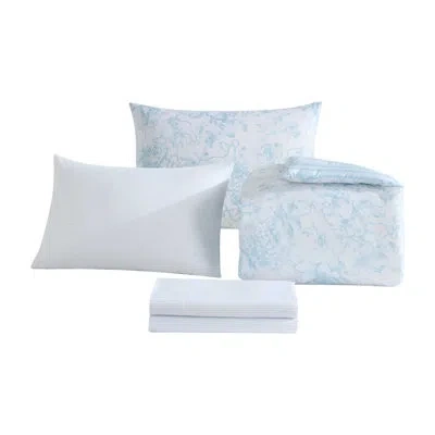 Laura Ashley Delphine Reversible Blue Comforter Bonus Set In Blue;red