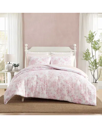 Laura Ashley Delphine Waffle Comforter Set In Pink