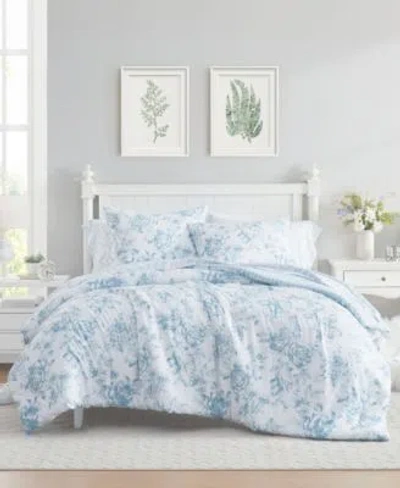 Laura Ashley Delphine Washed Microfiber Comforter Sets In Blue