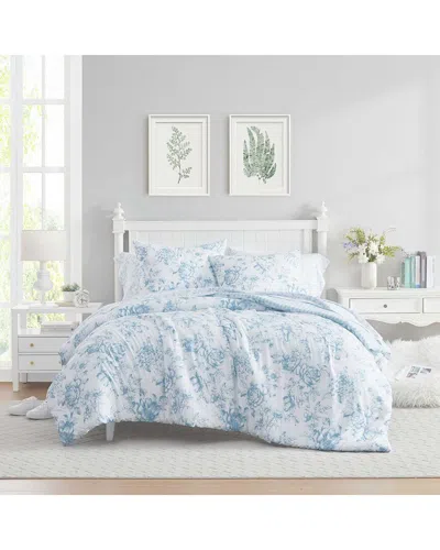 Laura Ashley Delphine/sarsprig Reversible Washed Comforter Set In Blue