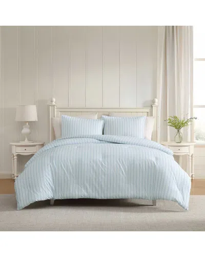 Laura Ashley Dilly Dally Stripe Cotton Comforter Set In Blue