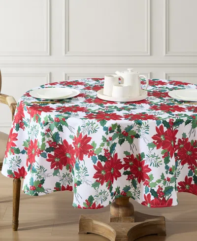 Laura Ashley Easy Care Holiday Tablecloth, 70" Round In Christmas Floral