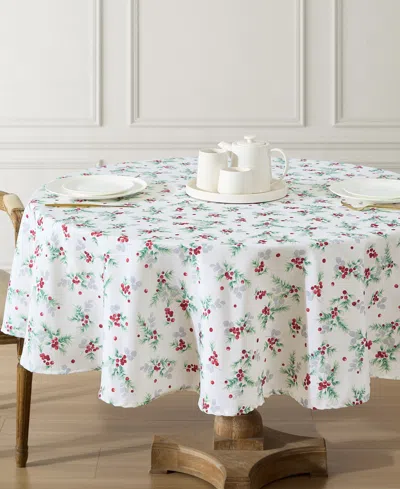 Laura Ashley Easy Care Holiday Tablecloth, 70" Round In Holly Berry