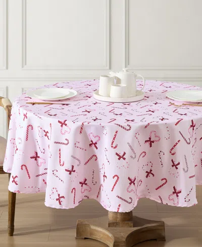Laura Ashley Easy Care Holiday Tablecloth, 70" Round In Pink Peppermint