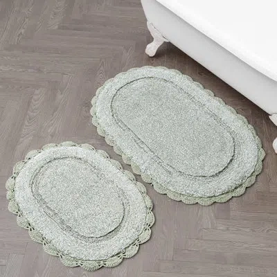 Laura Ashley Eloise Crochet Border Cotton Bath Mat In Green