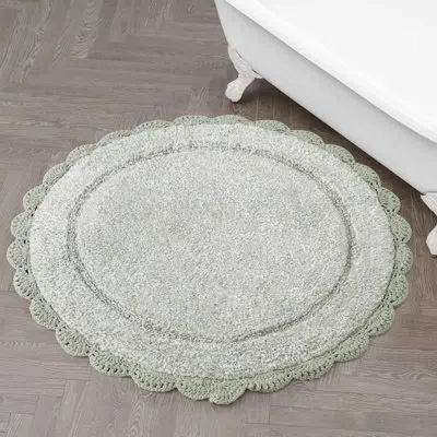 Laura Ashley Eloise Crochet Border Cotton Bath Mat In Green