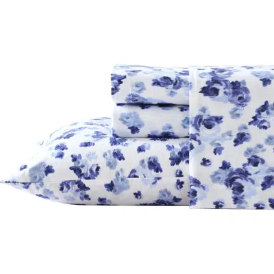 Laura Ashley Emelisa Cotton Flannel Sheet Set In Dark Blue