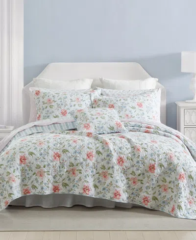 Laura Ashley Emilie Reversible 4 Piece Quilt Set, King In Pink,blue