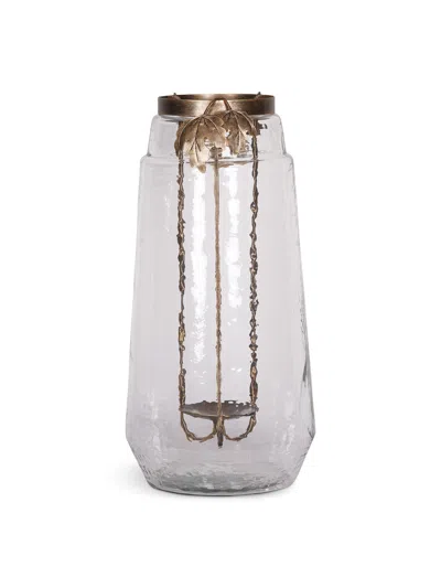 Laura Ashley Extra Large Leaf Bottle Hurricane In Antique Gold