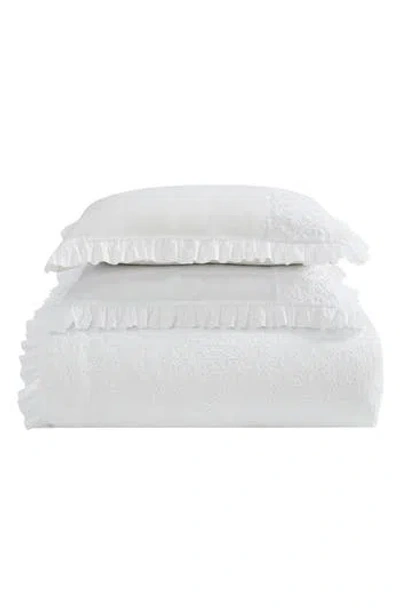Laura Ashley Eyelet Ruffle Microfiber Comforter & Sham 3-piece Set In White