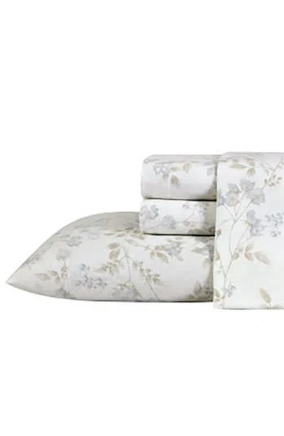Laura Ashley Fawna Floral Cotton Flannel Sheet Set In Gray