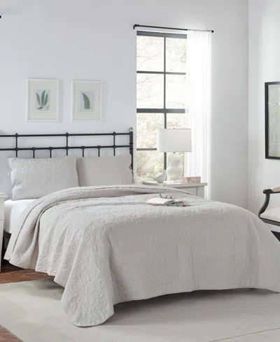 Laura Ashley Felicity Cotton Reversible 2 Piece Quilt Set, Twin In Gray