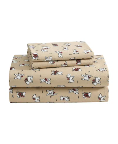 Laura Ashley Flannel 3 -pc. Sheet Set, Twin In Camel Holiday Scottie